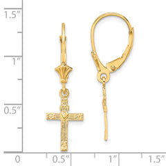10K Yellow Gold Textured Heart In Cross Leverback Earrings