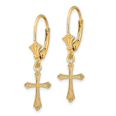 10K Yellow Gold Cross Leverback Earrings