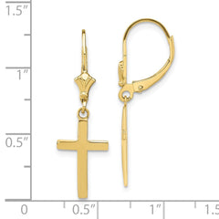 10K Yellow Gold Polished Cross Leverback Earrings