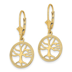 10K Yellow Gold Tree of Life In Round Frame Leverback Earrings