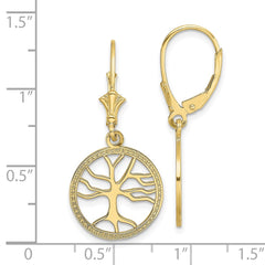 10K Yellow Gold Tree of Life In Round Frame Leverback Earrings