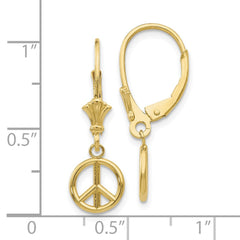 10K Yellow Gold 3D Peace Symbol Leverback Earrings