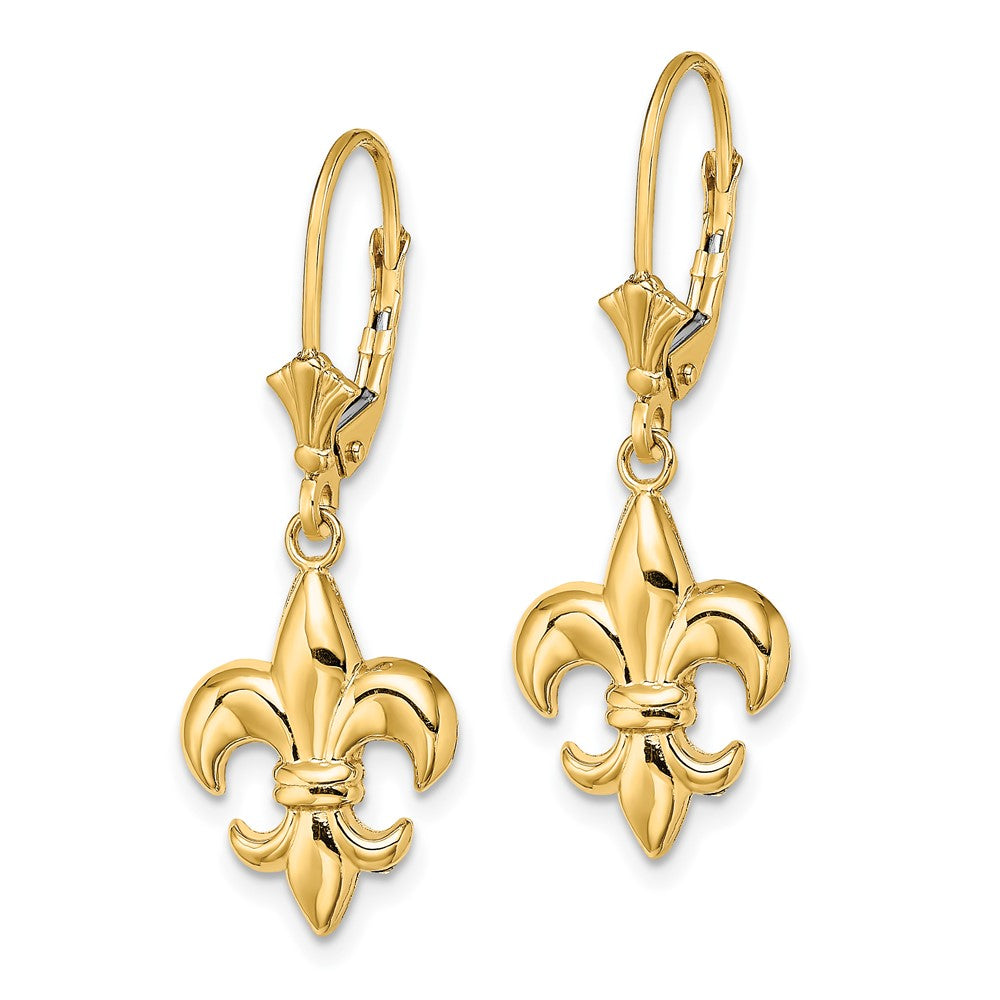10K Yellow Gold Small Fleur-de-Lis Leverback Earrings