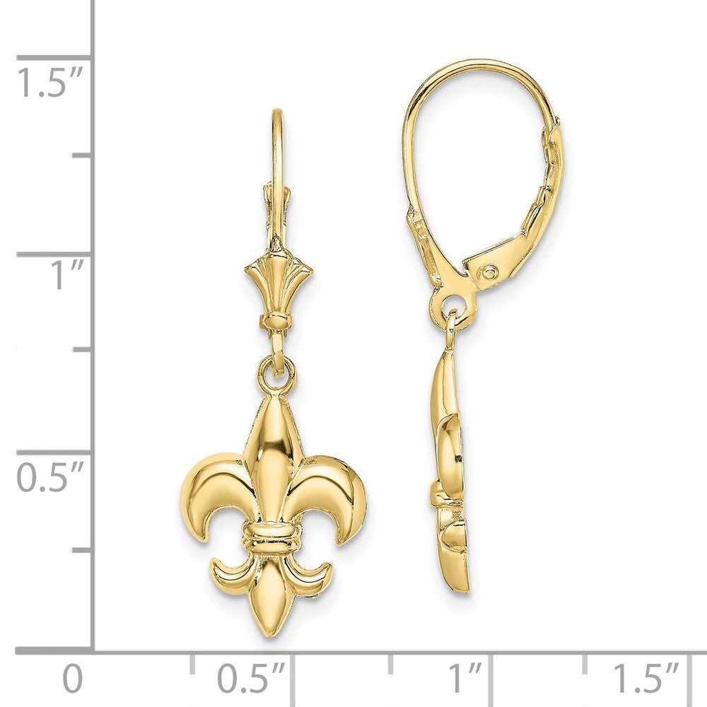 10K Yellow Gold Small Fleur-de-Lis Leverback Earrings