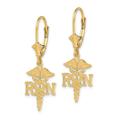 10K Yellow Gold RN Caduceus Leverback Earrings
