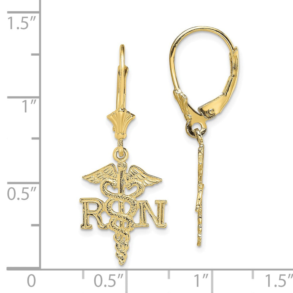 10K Yellow Gold RN Caduceus Leverback Earrings