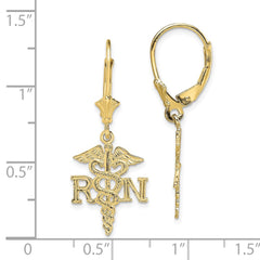 10K Yellow Gold RN Caduceus Leverback Earrings