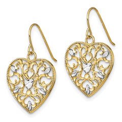 10K Yellow Gold & Rhodium Filigree Cut-Out Heart Wire Earrings