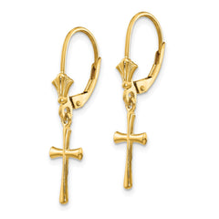 10K Yellow Gold Cross Leverback Earrings