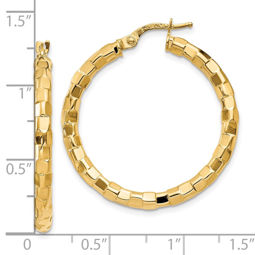 10K Yellow Gold Polished Textured Post Hoop Earrings