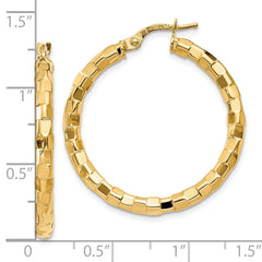 10K Yellow Gold Polished Textured Post Hoop Earrings