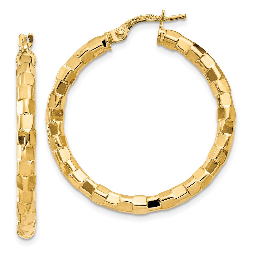 10K Yellow Gold Polished Textured Post Hoop Earrings