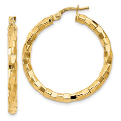 10K Yellow Gold Polished Textured Post Hoop Earrings