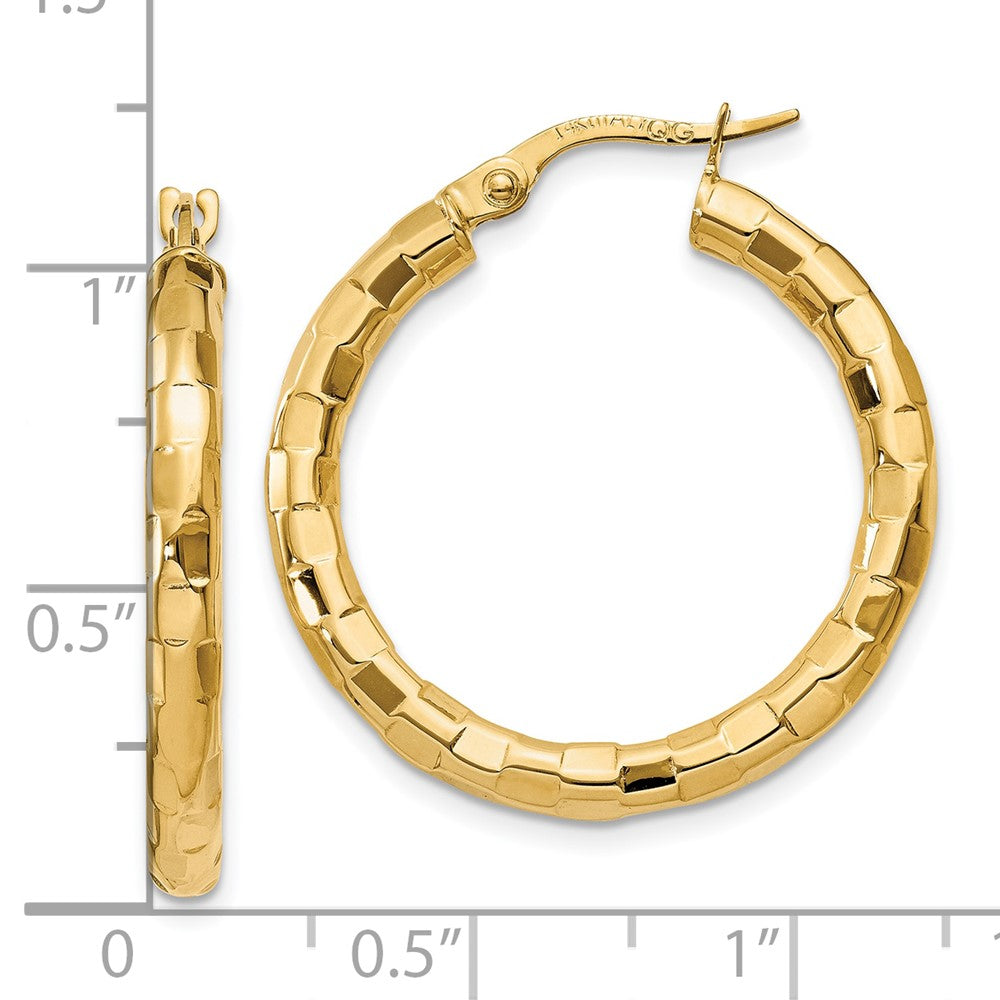 10K Yellow Gold Polished Textured Post Hoop Earrings