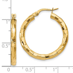 10K Yellow Gold Polished Textured Post Hoop Earrings