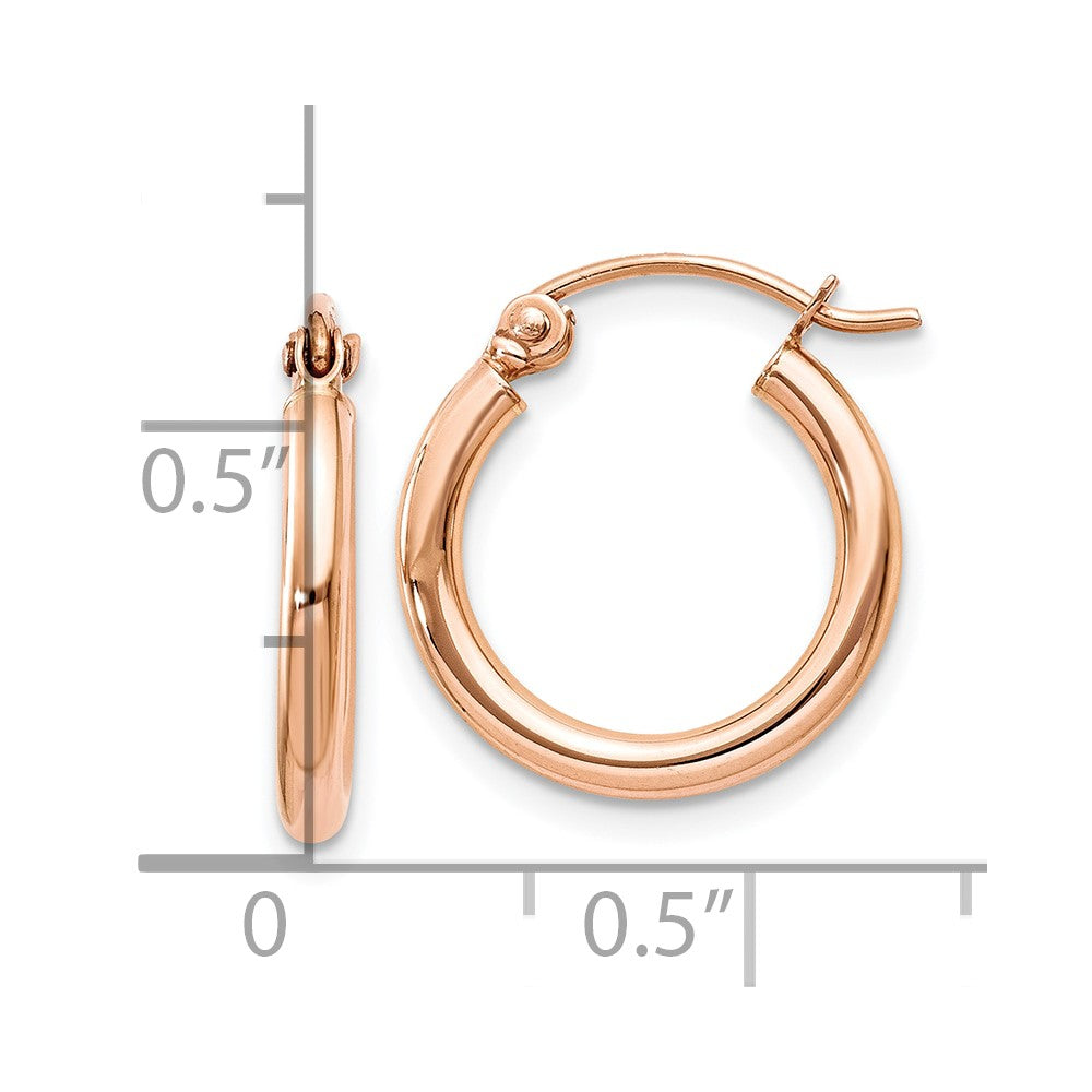 10K Rose Gold Polished 2mm Lightweight Tube Hoop Earrings