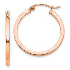 10K Rose Gold Lightweight Square Tube Hoop Earrings