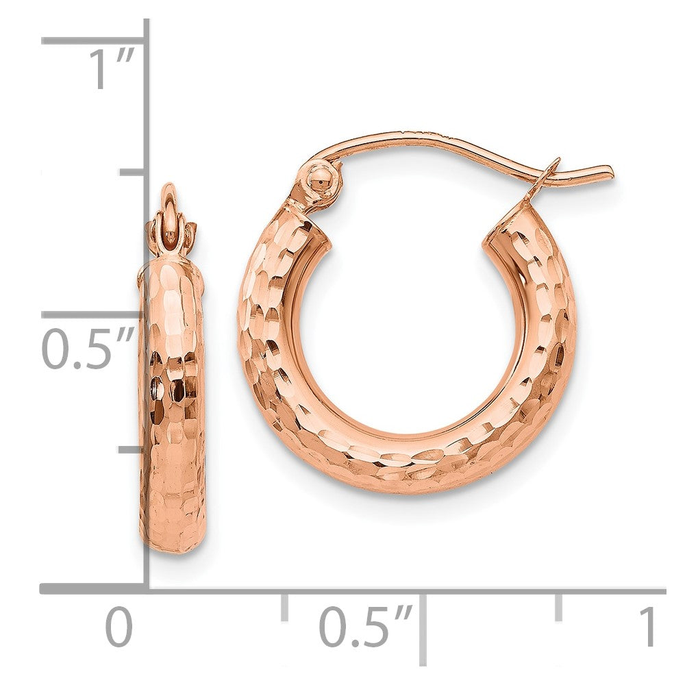 10K Rose Gold Polished Lightweight Small Diamond-cut Tube Hoop Earrings
