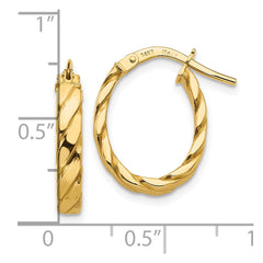 10K Yellow Gold 3mm Patterned Oval Hoop Earrings