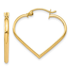 10K Yellow Gold Polished 2mm Heart Hoop Earrings