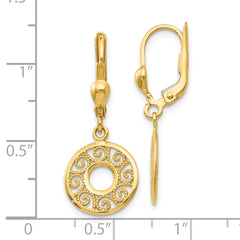 10K Yellow Gold Leverback Filigree Earrings