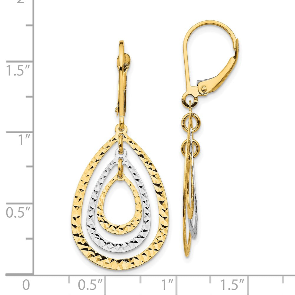 10K Two-Tone Gold Diamond-cut Leverback Earrings