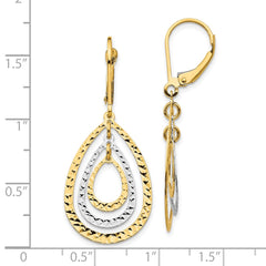10K Two-Tone Gold Diamond-cut Leverback Earrings