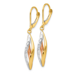 10K Two-Tone Gold with White Rhodium Diamond-cut Leverback Earrings