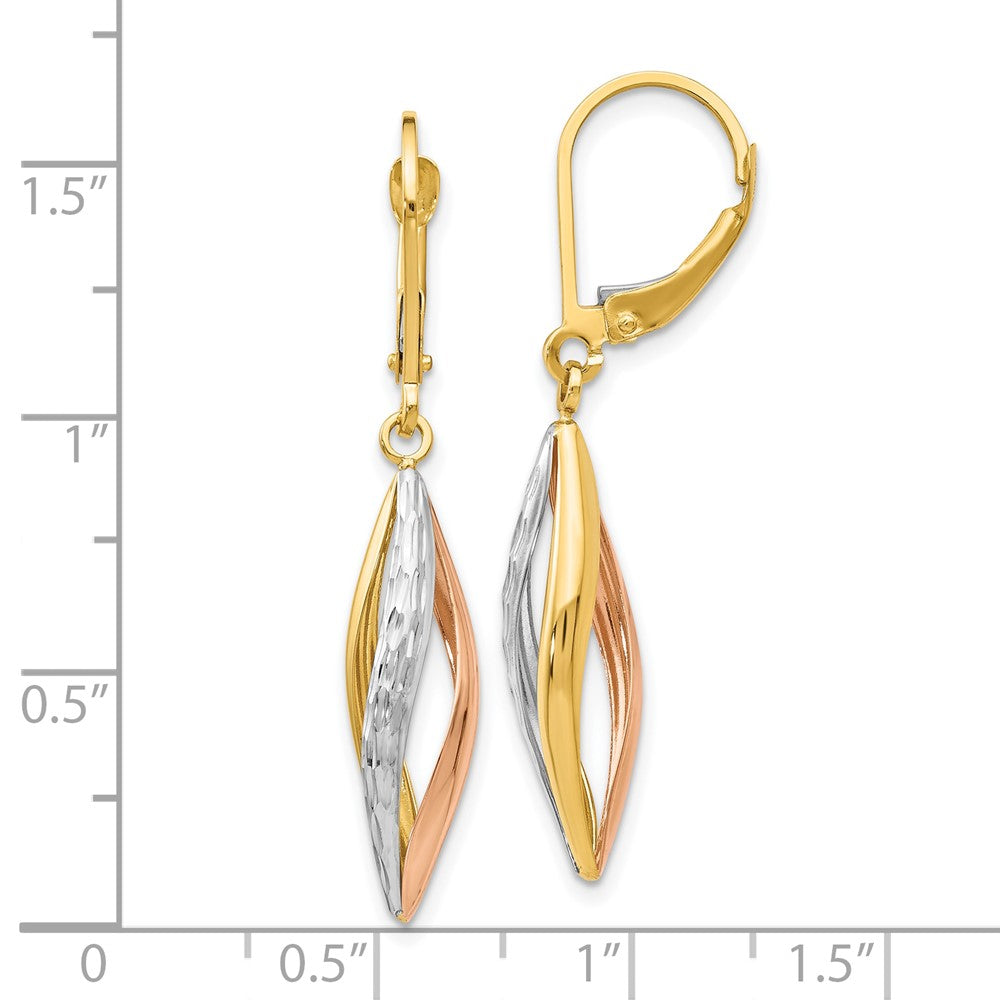 10K Two-Tone Gold with White Rhodium Diamond-cut Leverback Earrings