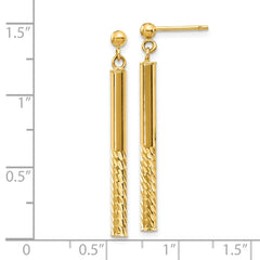 10K Yellow Gold Polished and Diamond-cut Bar Dangle Post Earrings
