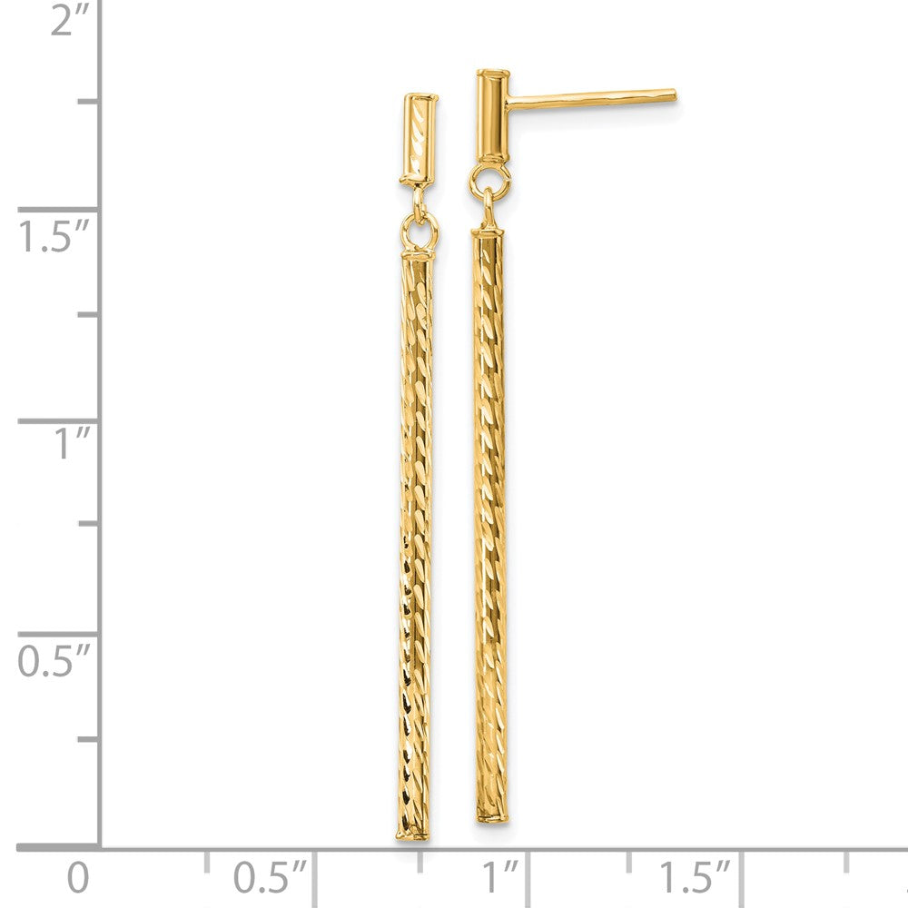 10K Yellow Gold Polished and Diamond-cut Bar Dangle Post Earrings