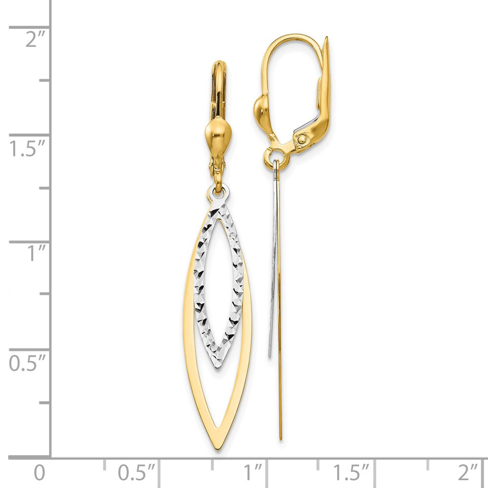 10K Two-Tone Gold Diamond-cut Leverback Earrings