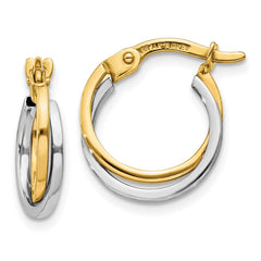 10K Two-Tone Gold Polished Hollow Hoop Earrings