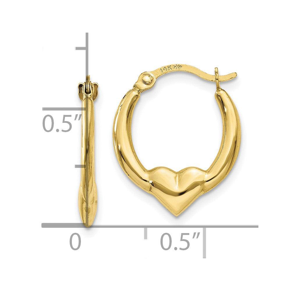 10K Yellow Gold Heart Hoop Earrings