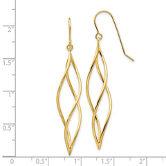10K Yellow Gold Polished Long Twisted Dangle Earrings