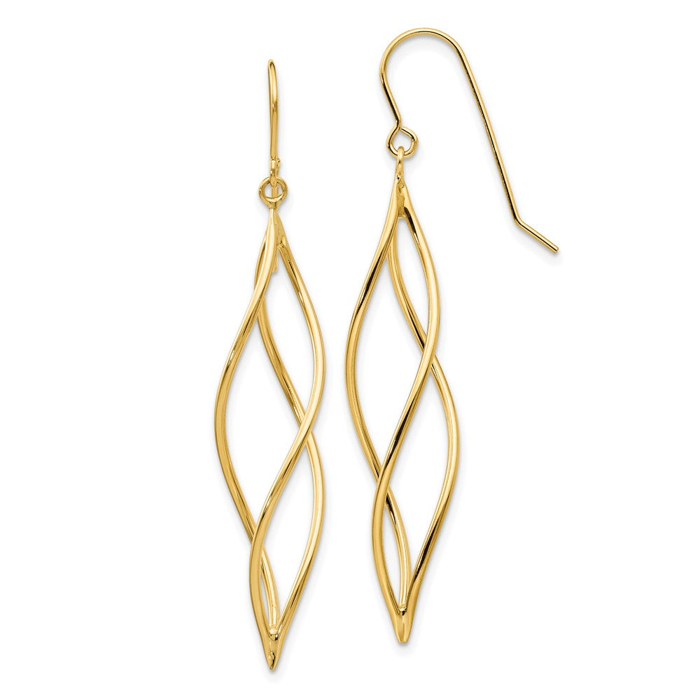 10K Yellow Gold Polished Long Twisted Dangle Earrings