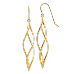 10K Yellow Gold Polished Long Twisted Dangle Earrings