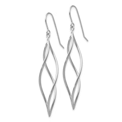 10K White Gold Polished Long Twisted Dangle Earrings