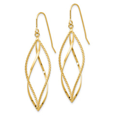 10K Yellow Gold Polished and Textured Twisted Dangle Earrings