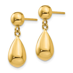 10K Yellow Gold Teardrop Hollow Post Dangle Earrings