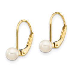 10K Yellow Gold 4-5mm White Round FWC Pearl Leverback Earrings