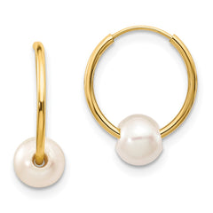10K Yellow Gold 5-6mm White Semi-round FWC Pearl Endless Hoop Earrings