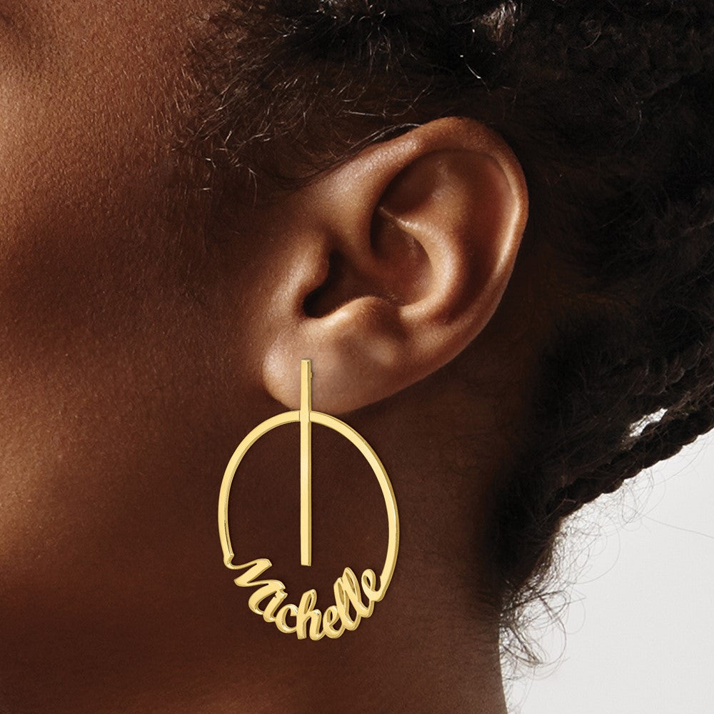 10K Yellow Gold Large Circle Name Post Earrings