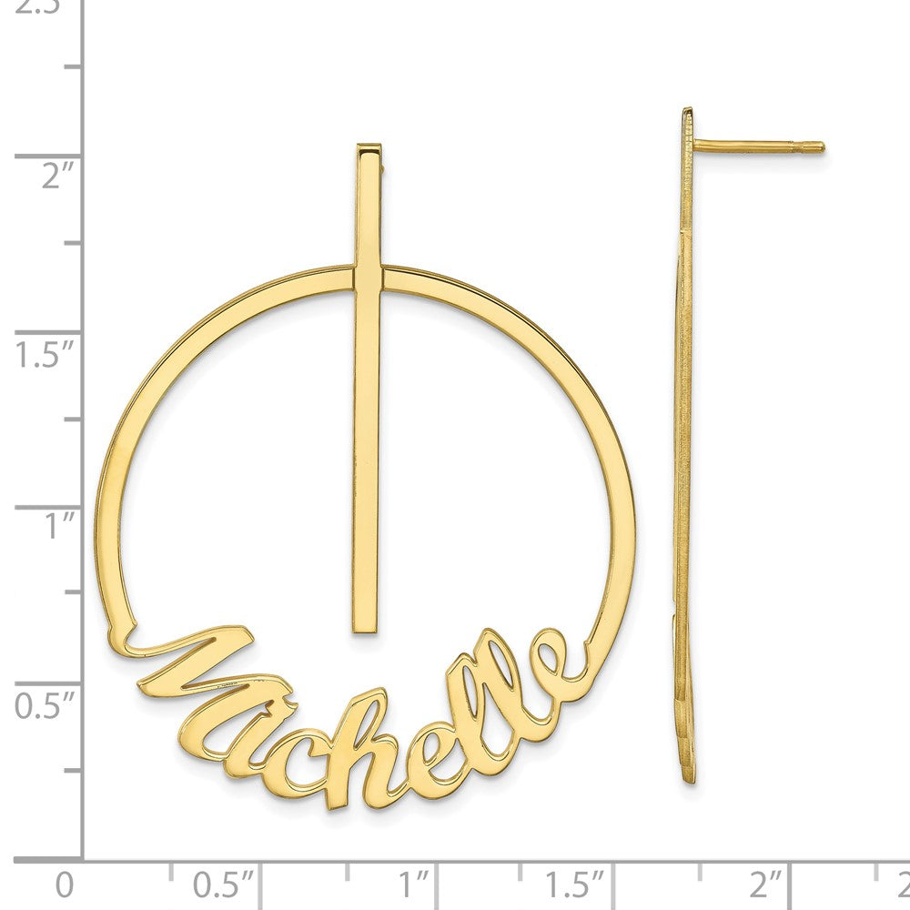 10K Yellow Gold Large Circle Name Post Earrings
