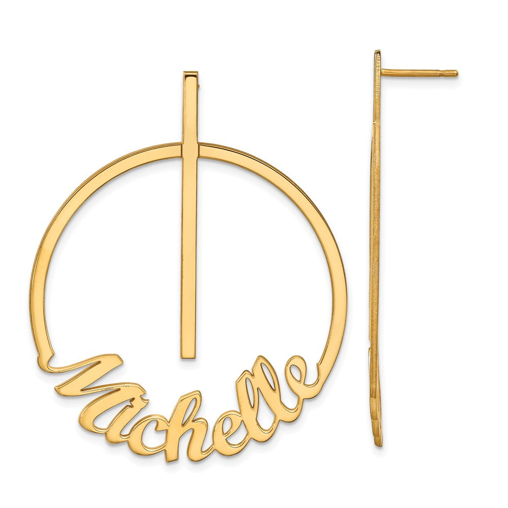 10K Yellow Gold Large Circle Name Post Earrings