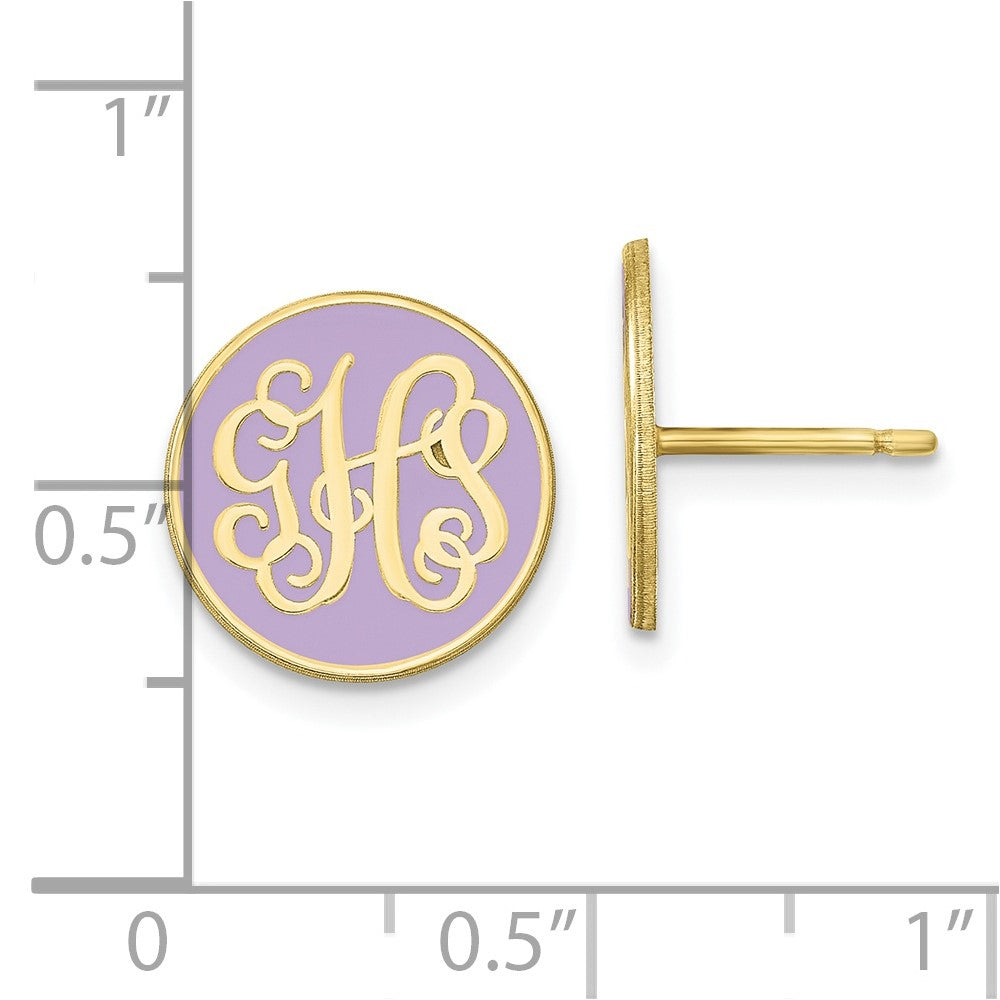14K Yellow Gold Enameled Circle Monogram Post Earrings