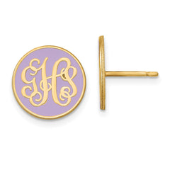 14K Yellow Gold Enameled Circle Monogram Post Earrings