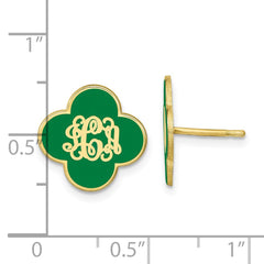 10K Yellow Gold Enameled Clover Monogram Post Earrings