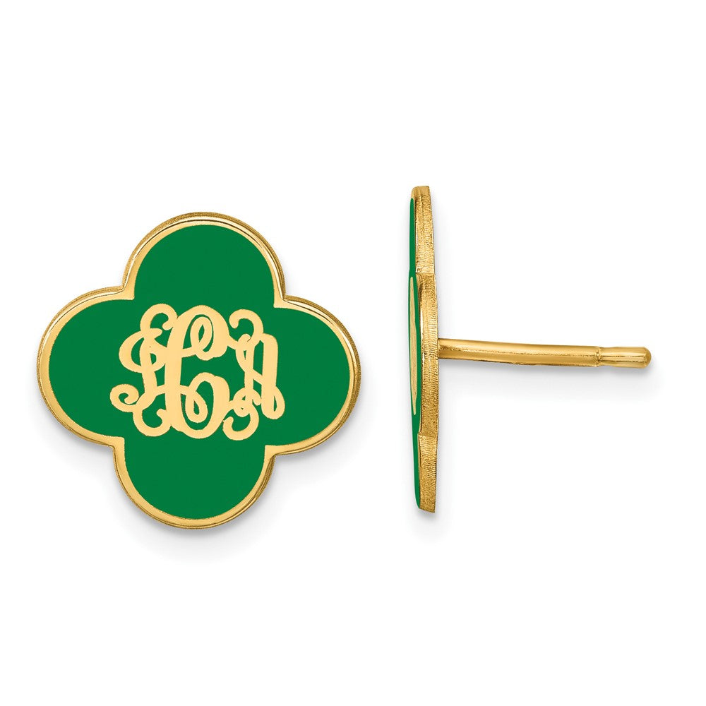 10K Yellow Gold Enameled Clover Monogram Post Earrings