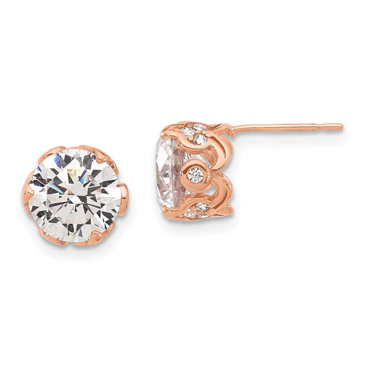 10K Rose Gold Tiara Collection Rose Gold Polished CZ Post Earrings